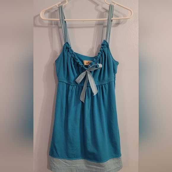 Hollister Tops - Holister blue long shirt short skirt You decide! Ribbon bow Medium tank top